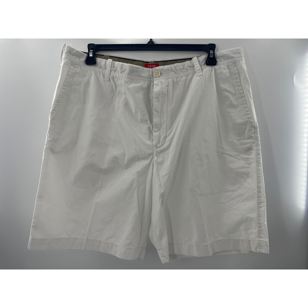 IZOD Mens White Flat Front‎ Chino Shorts Size 40 Casual Golf Summer Cotton Blend